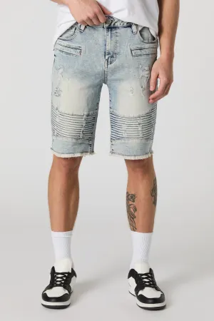 Short de style moto en denim d'aspect usé