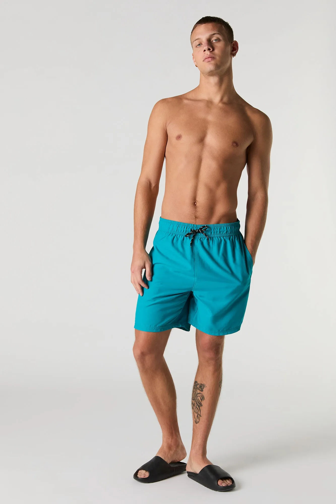 Short de surf uni à taille coulissante