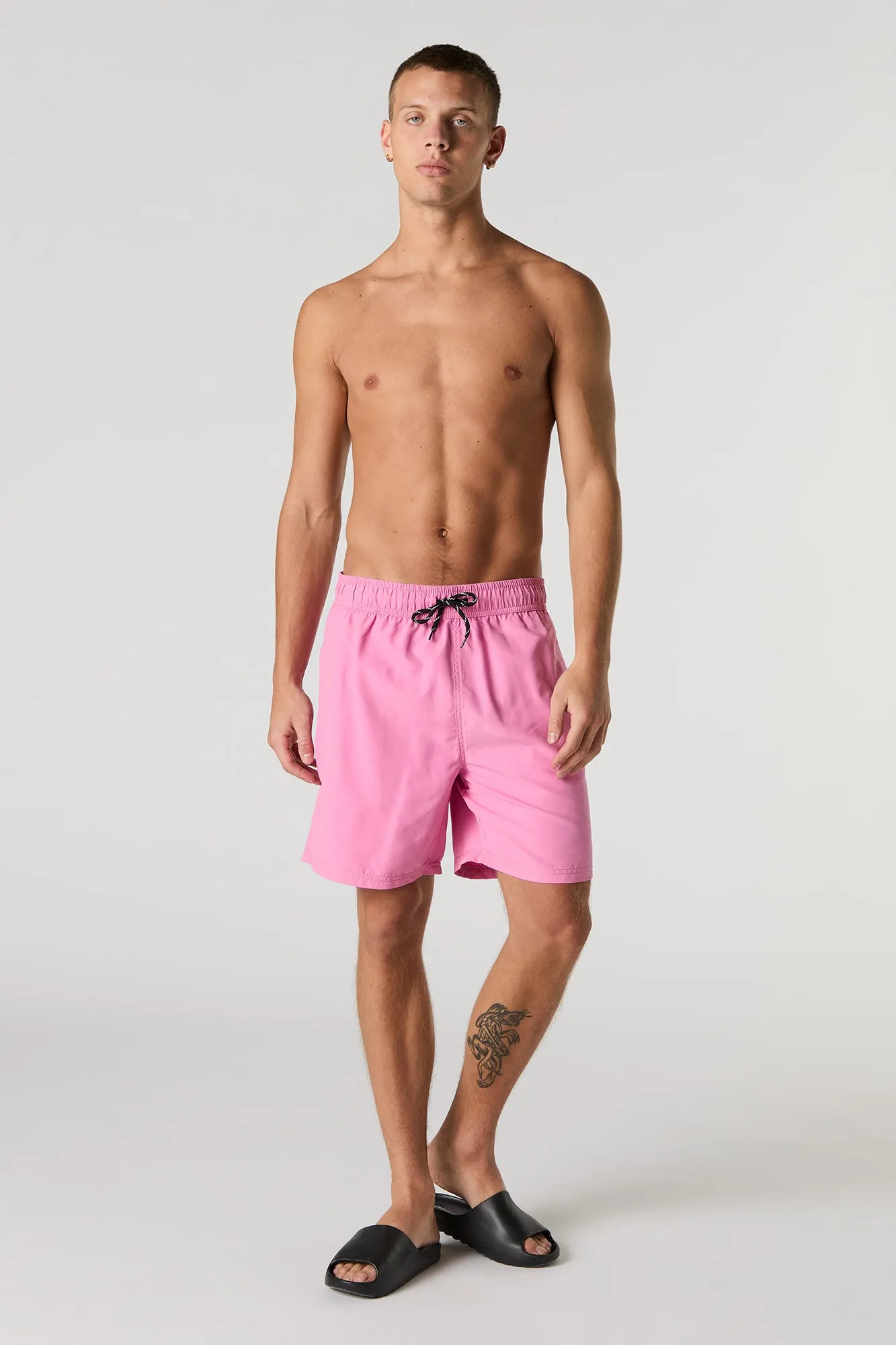 Short de surf uni à taille coulissante
