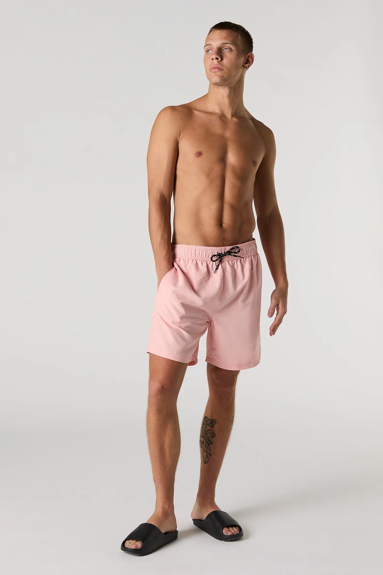 Short de surf uni à taille coulissante