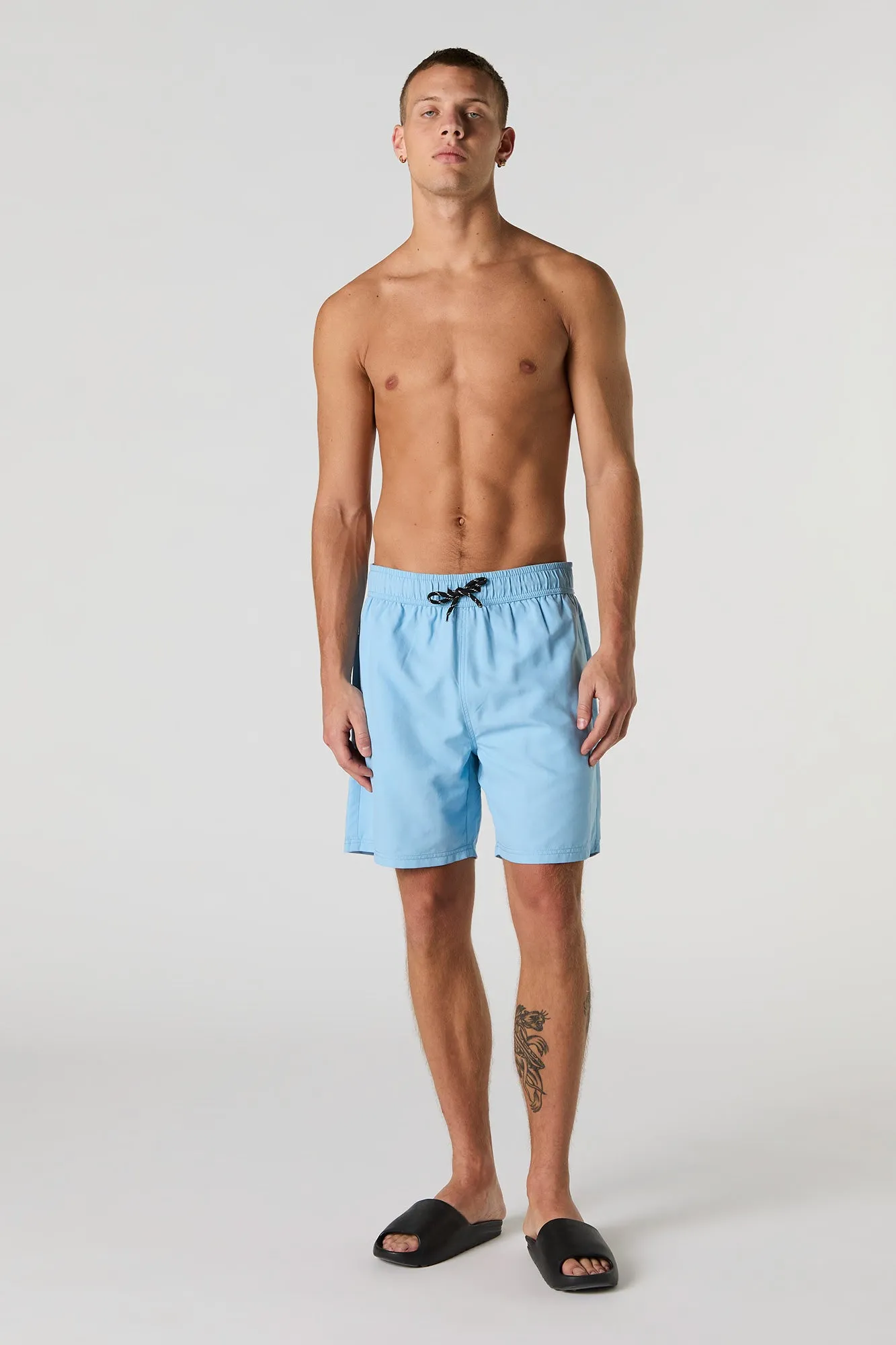 Short de surf uni à taille coulissante