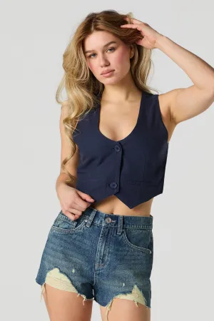 Short en denim d'aspect usé délavé foncé vintage