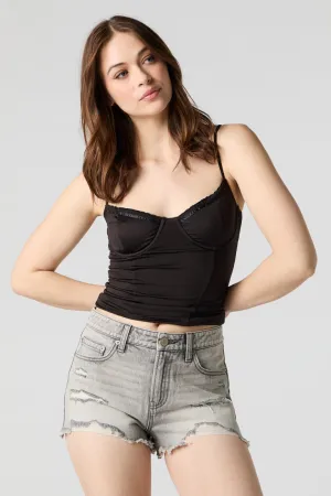 Short en denim d'aspect usé délavé gris