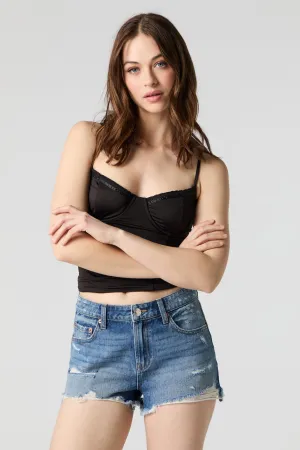 Short en denim d'aspect usé délavé moyen vintage