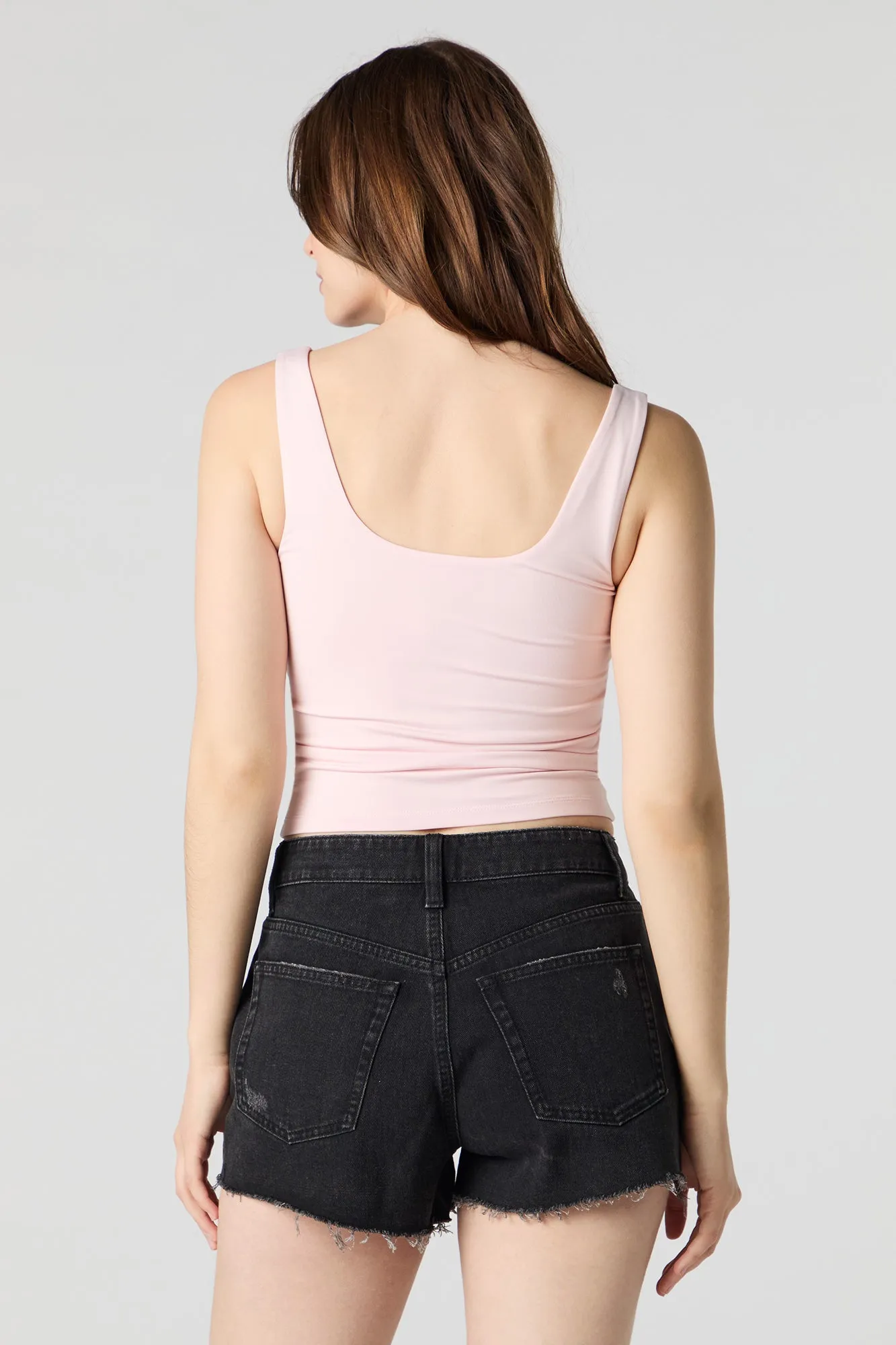 Short en denim d'aspect usé délavé noir vintage