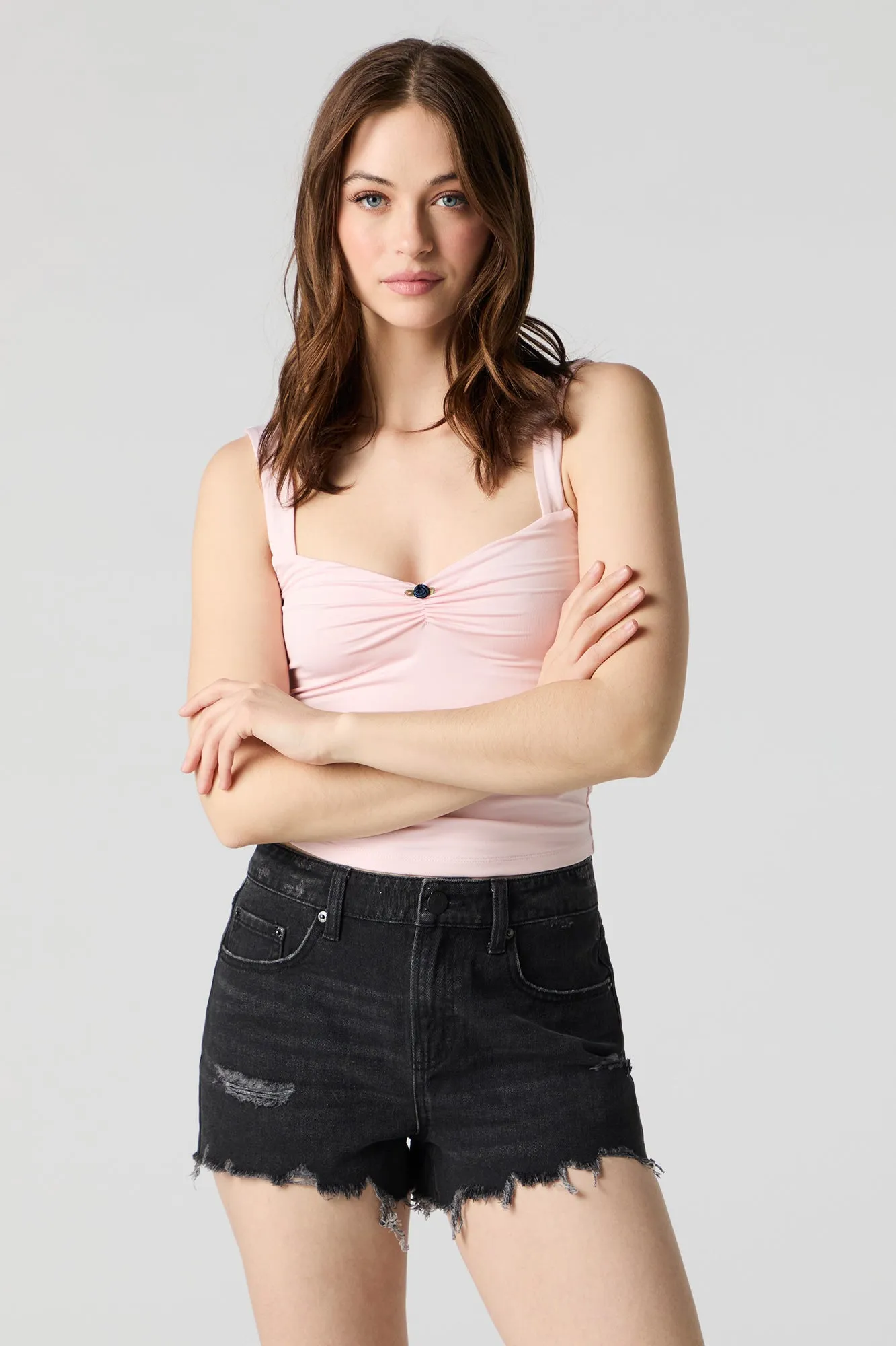 Short en denim d'aspect usé délavé noir vintage