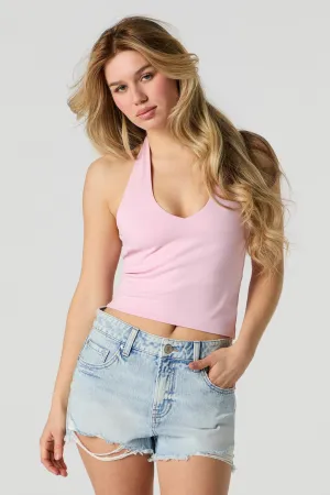 Short en denim d'aspect usé délavé pâle vintage