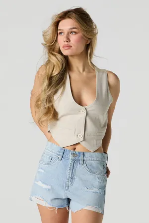 Short en denim d'aspect usé délavé pâle