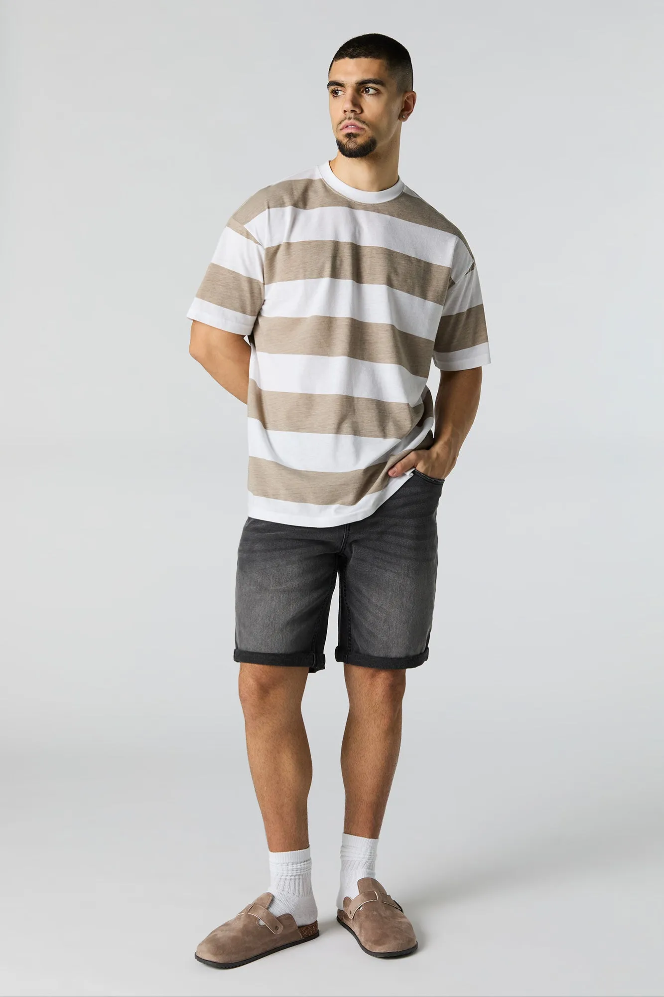 Short en denim extensible avec ourlet roulé