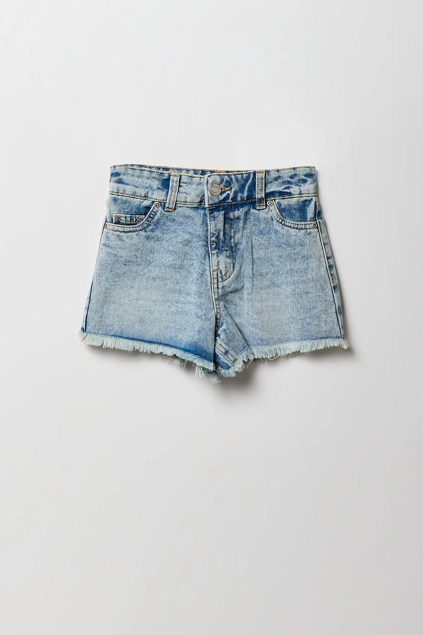 Short en denim à taille haute avec imprimé et pierres du Rhin pour fille