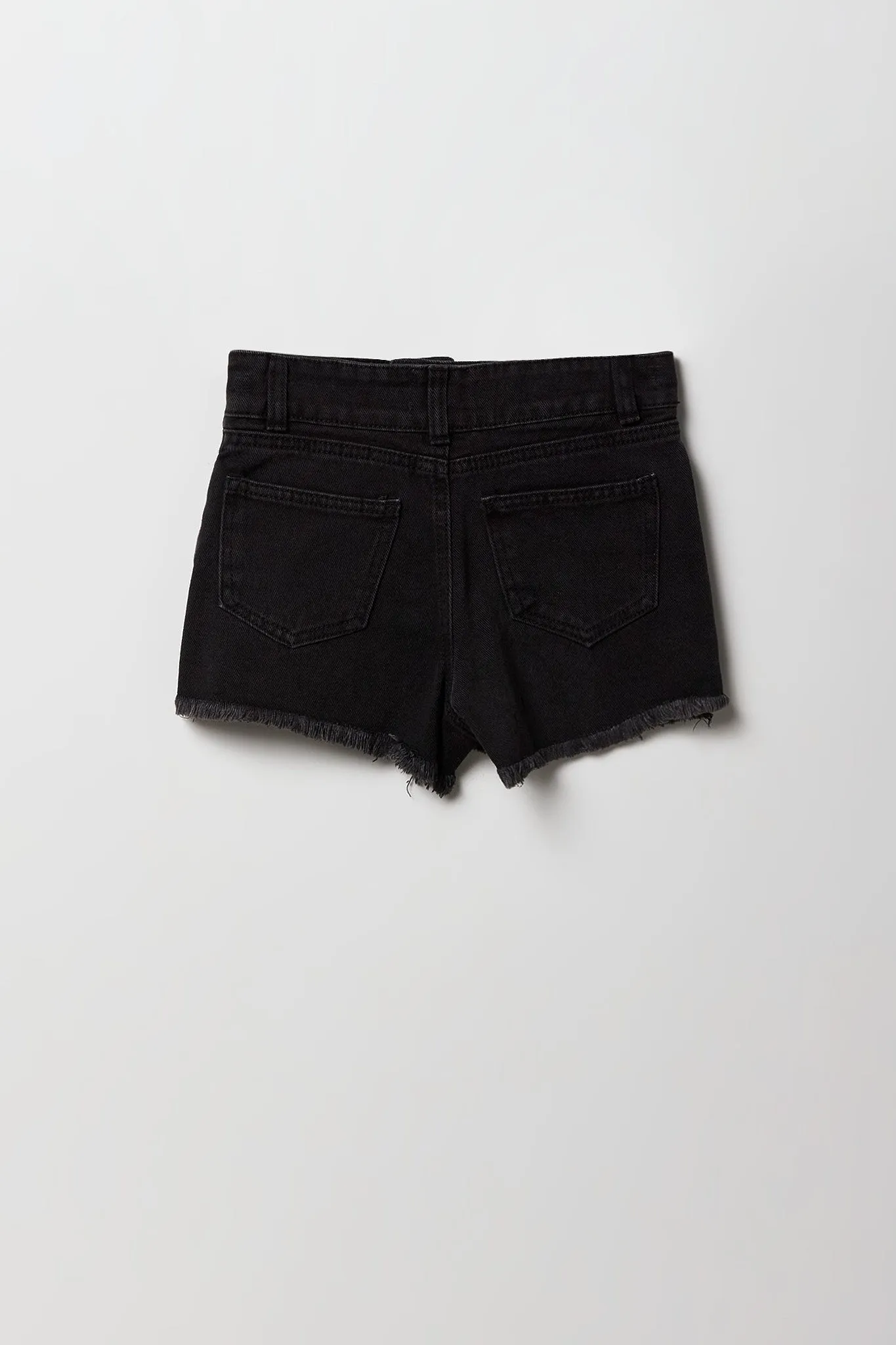 Short en denim à taille haute avec motif brodé fleuri pour fille