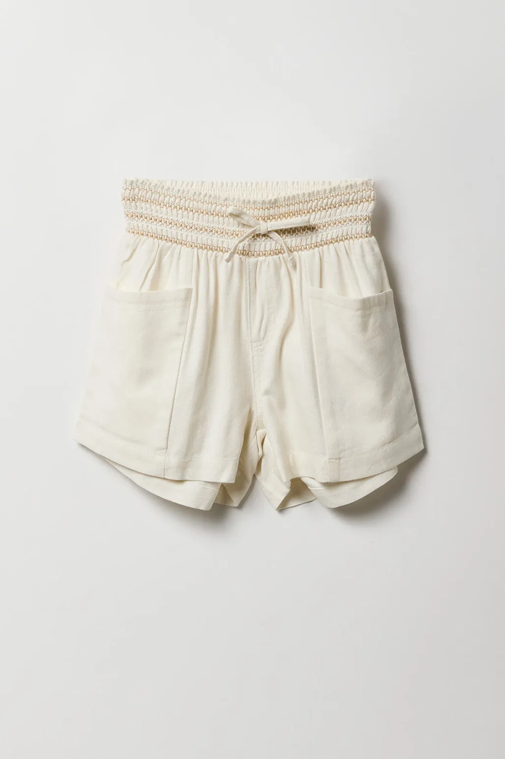 Short en lin à taille smockée pour fille