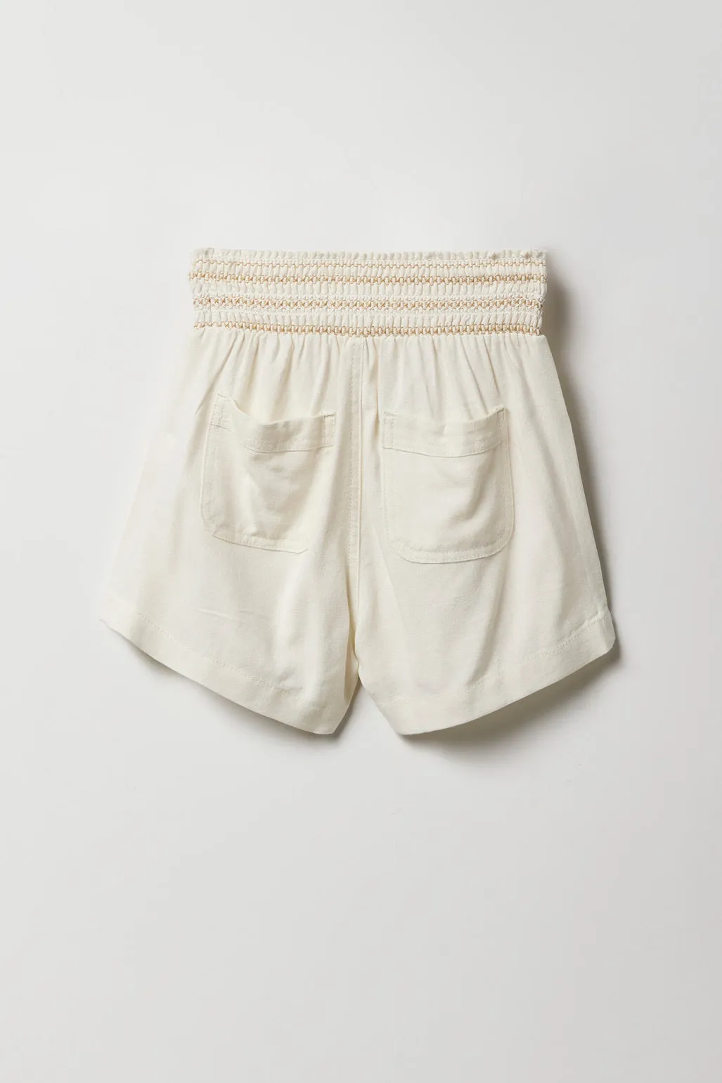 Short en lin à taille smockée pour fille