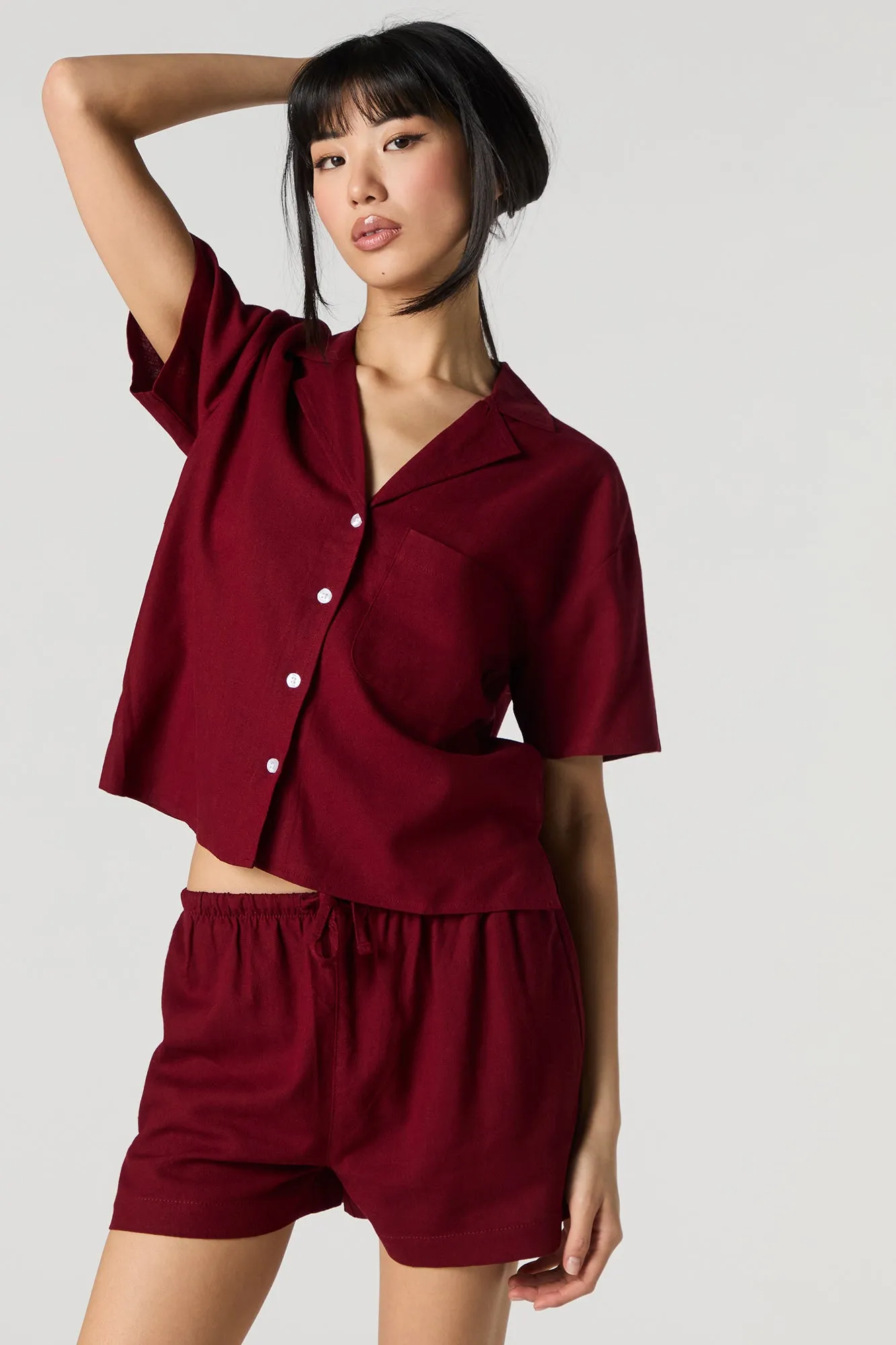 Short en mélange de lin à taille coulissante