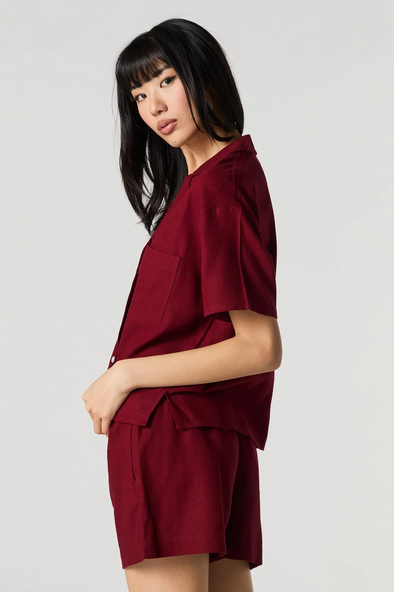 Short en mélange de lin à taille coulissante