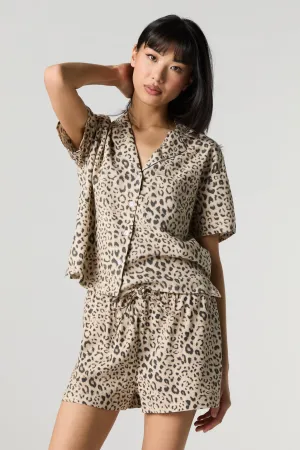 Short en mélange de lin à taille coulissante