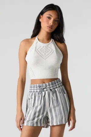 Short en mélange de lin à taille smockée