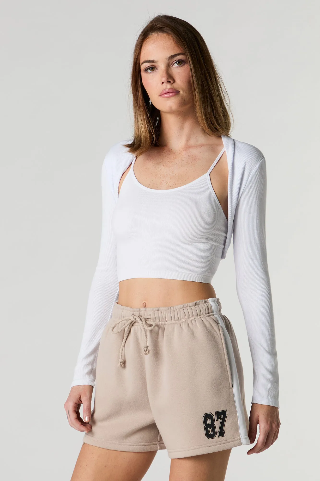 Short en molleton imprimé avec rayures latérales