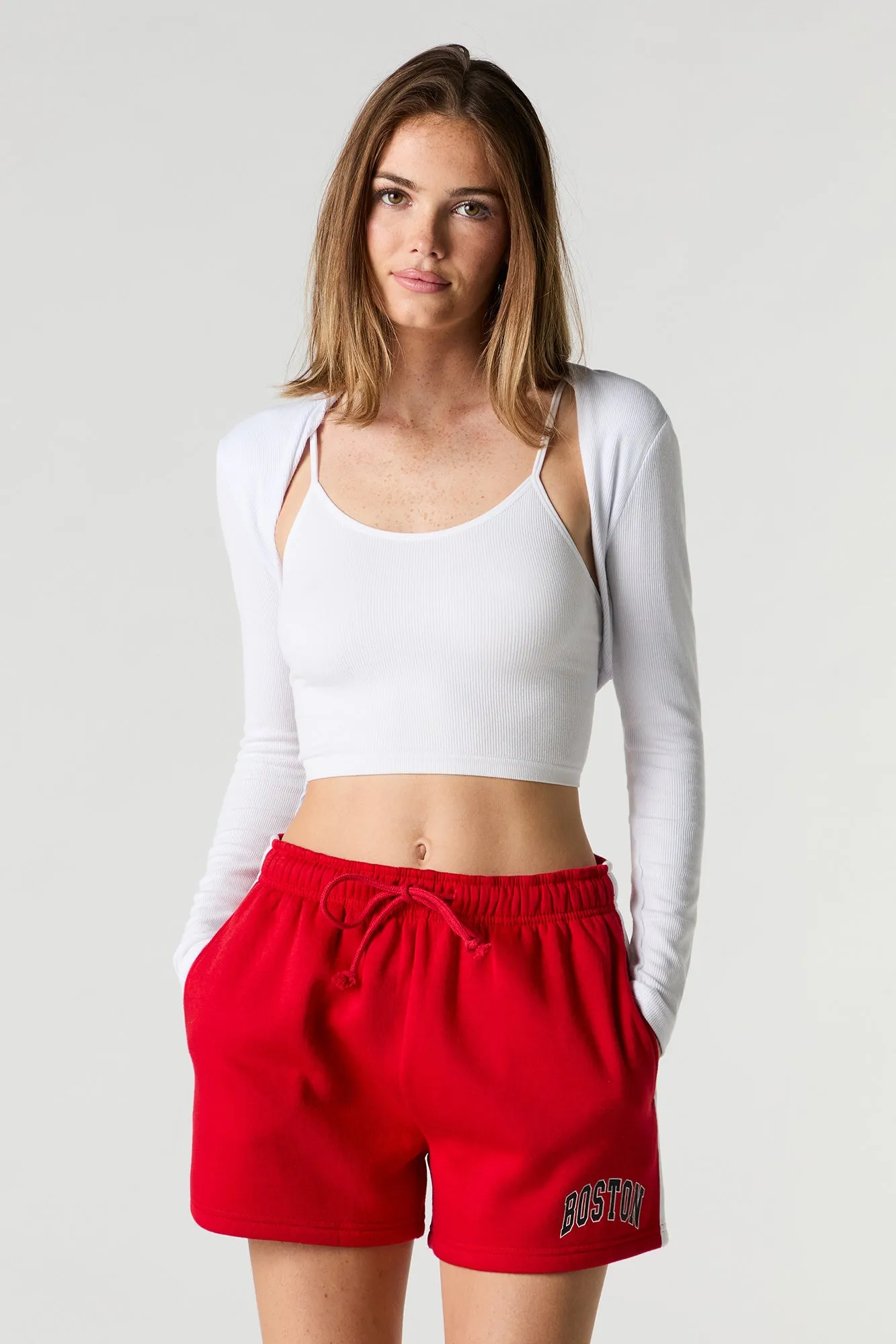 Short en molleton imprimé avec rayures latérales
