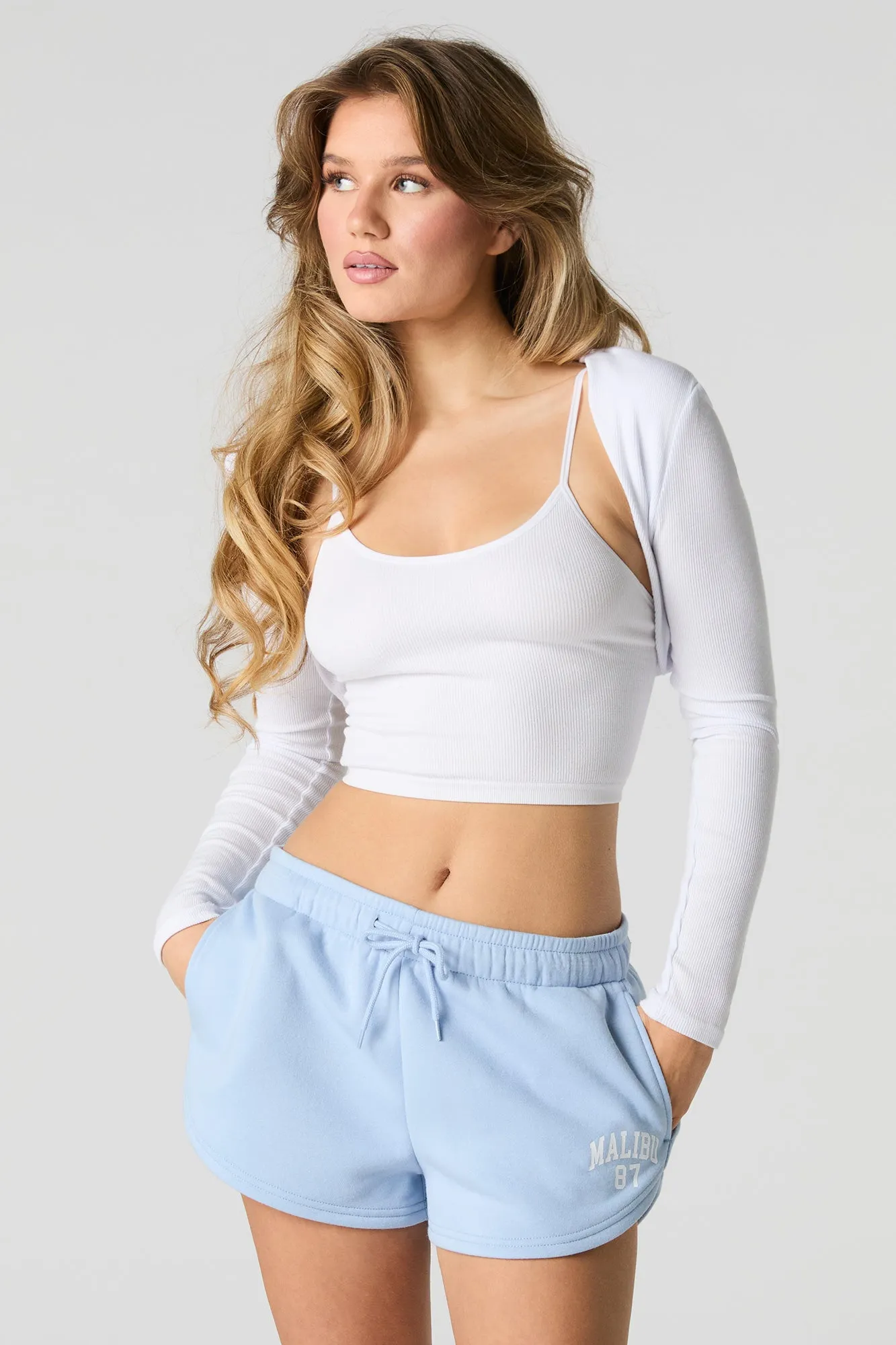 Short en molleton imprimé avec taille coulissante