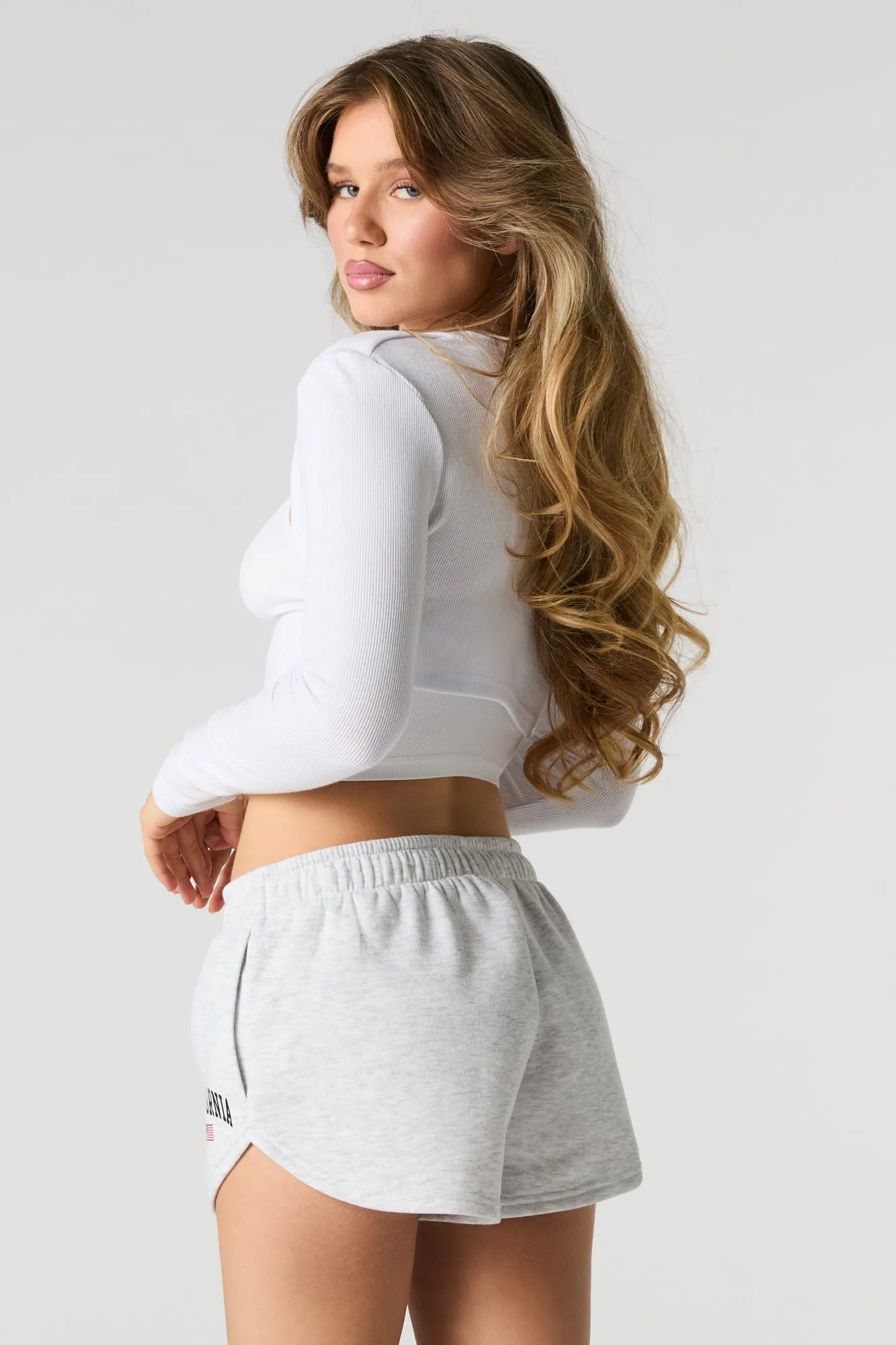 Short en molleton imprimé avec taille coulissante