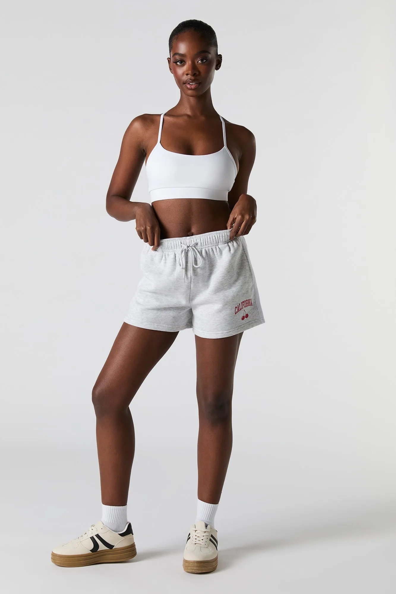 Short en molleton imprimé à taille haute