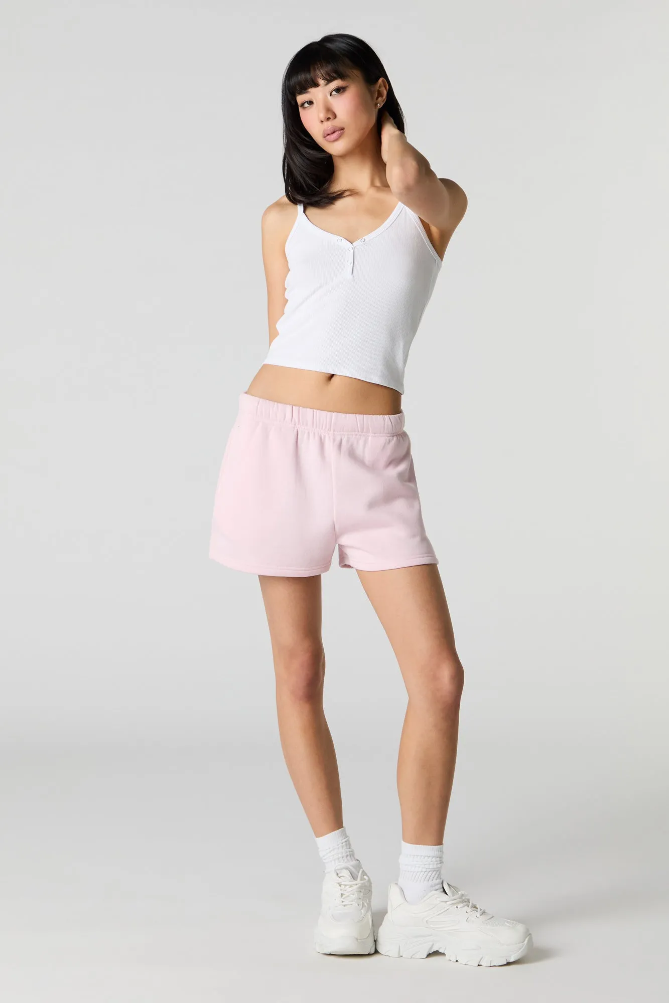 Short en molleton uni à taille haute
