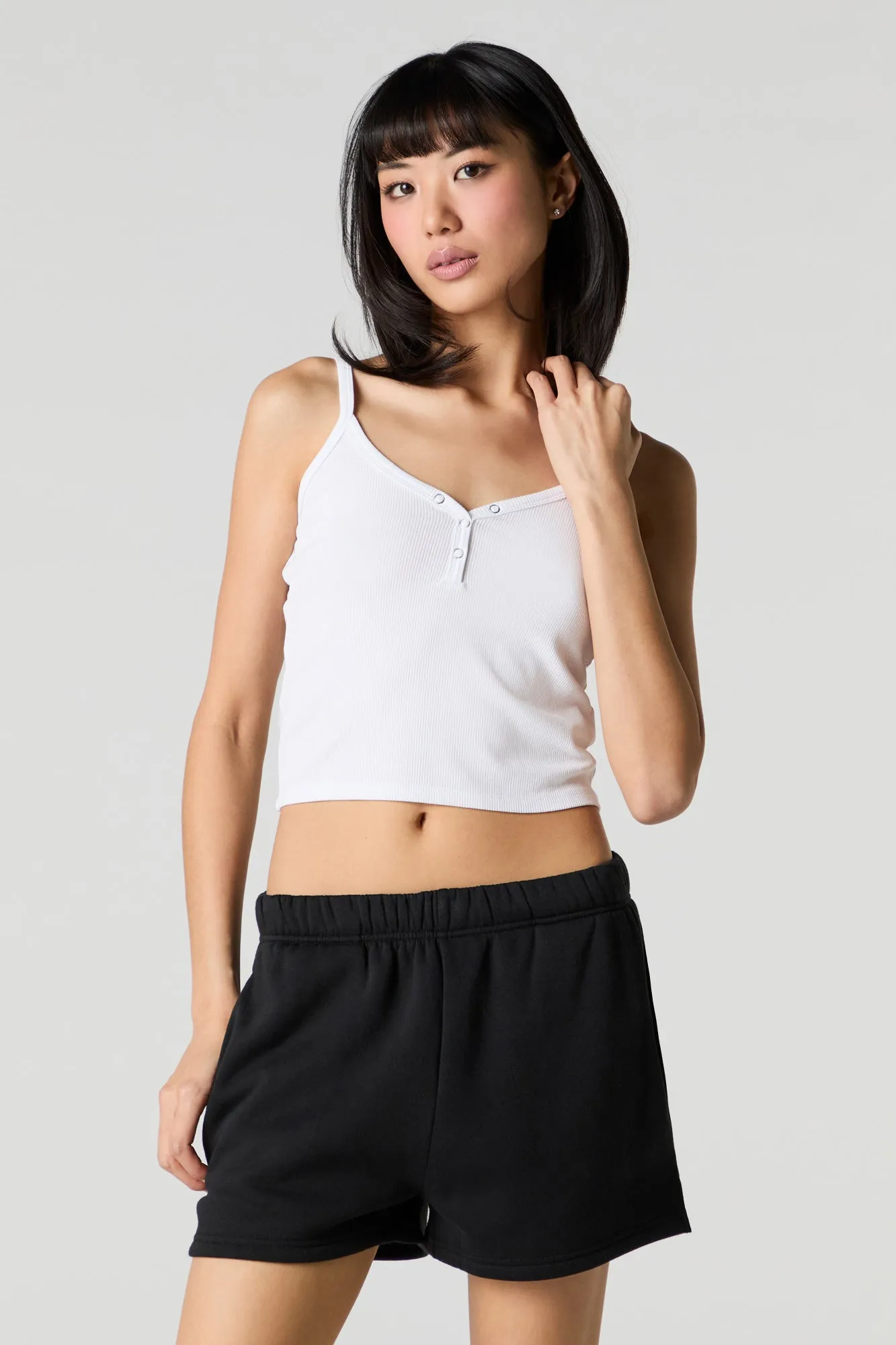 Short en molleton uni à taille haute