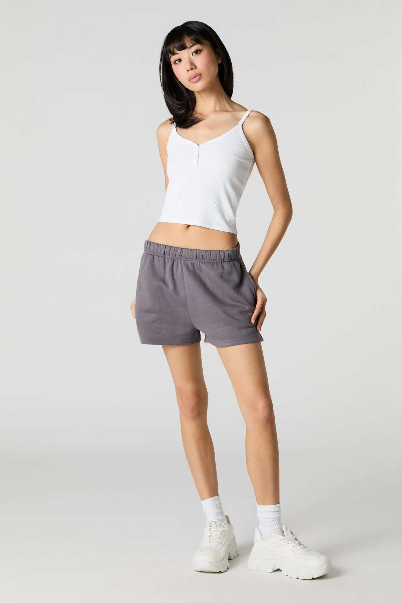 Short en molleton uni à taille haute
