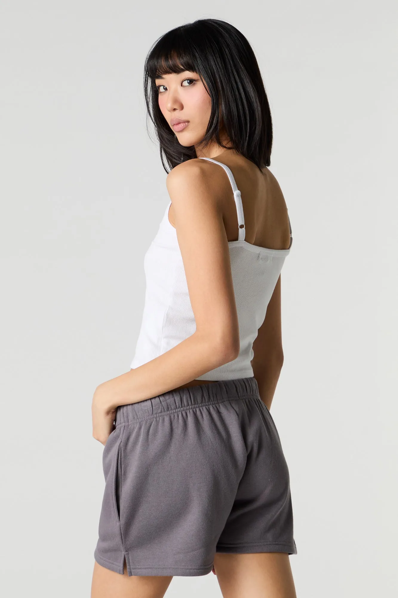 Short en molleton uni à taille haute
