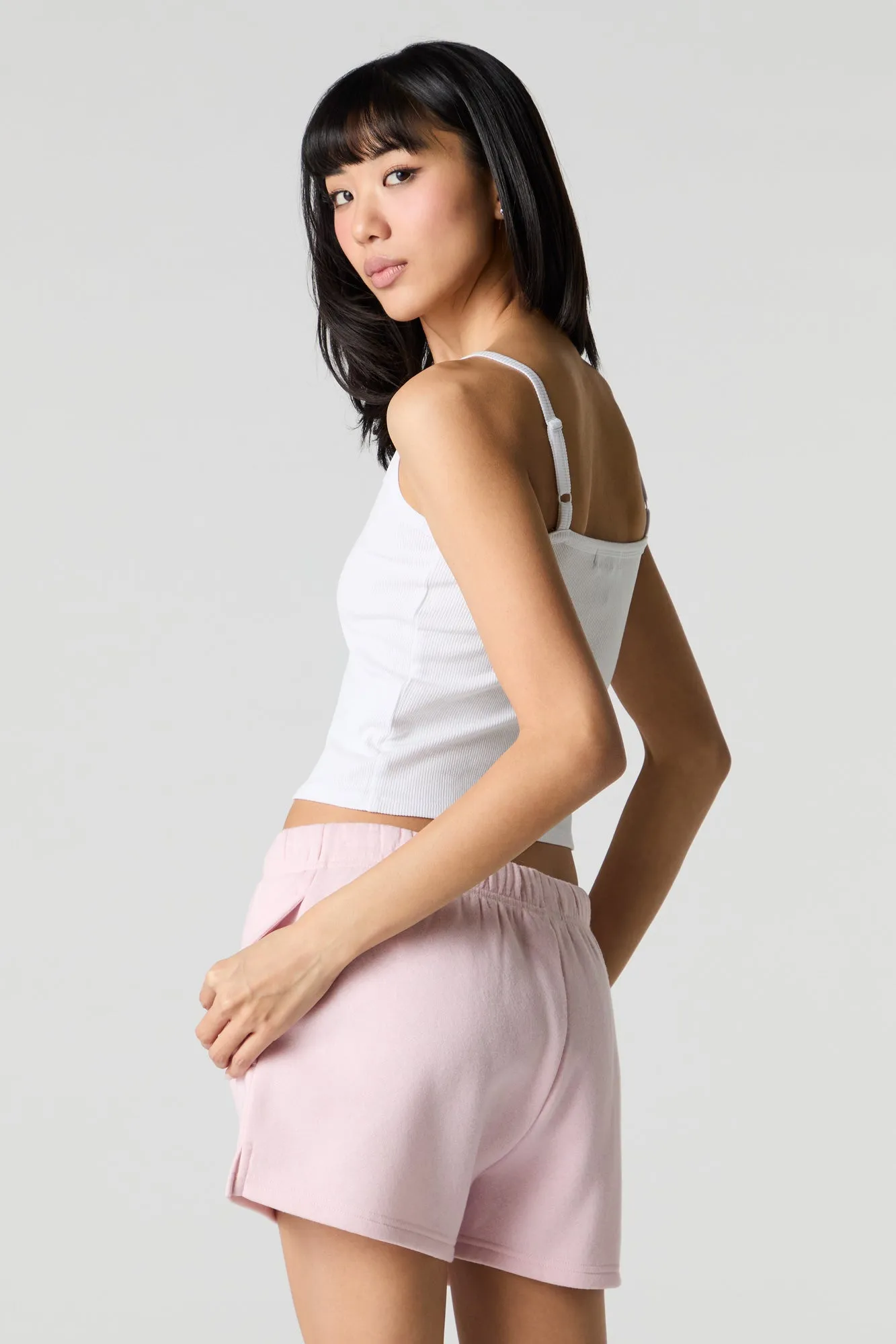 Short en molleton uni à taille haute