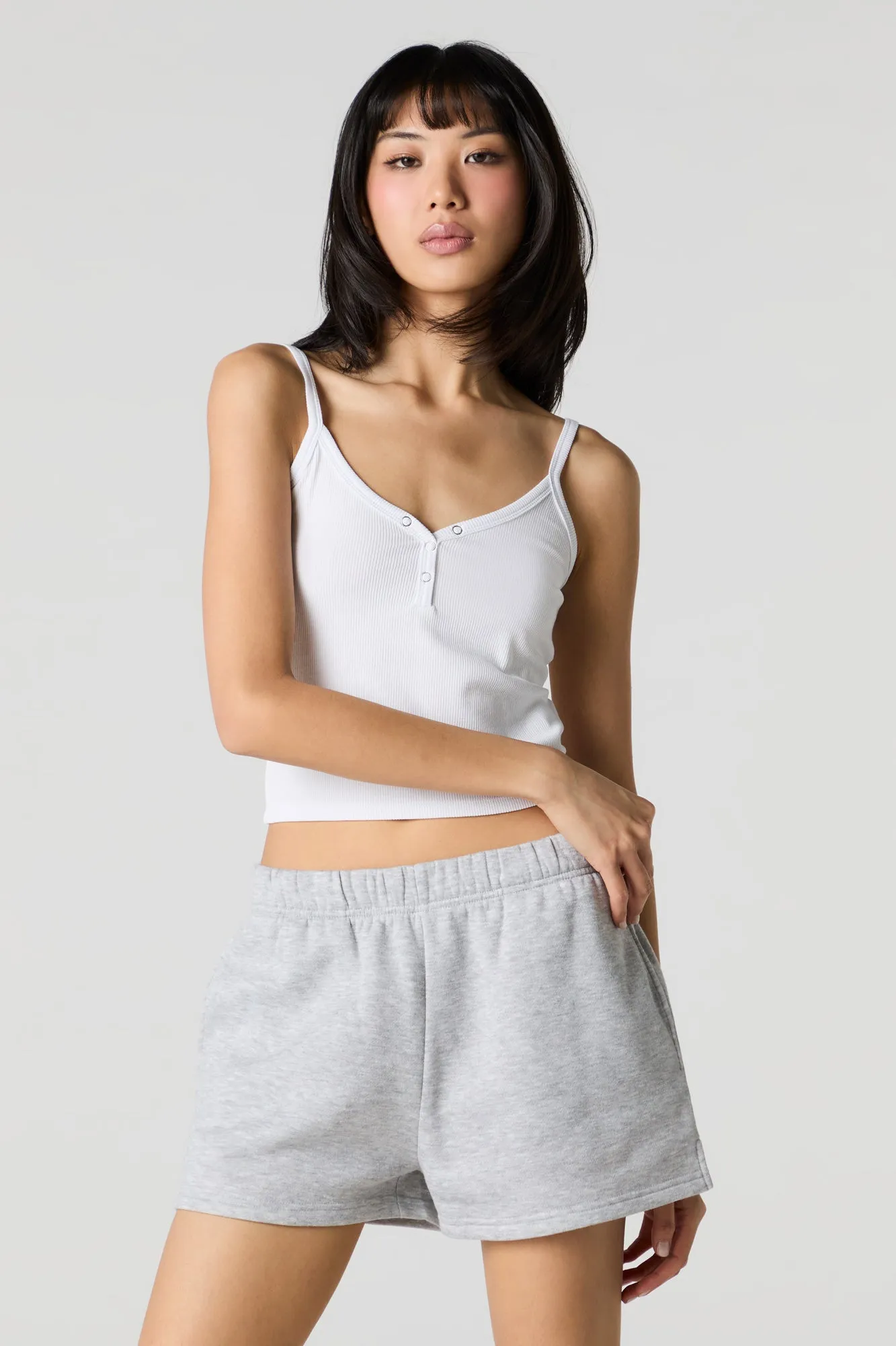 Short en molleton uni à taille haute