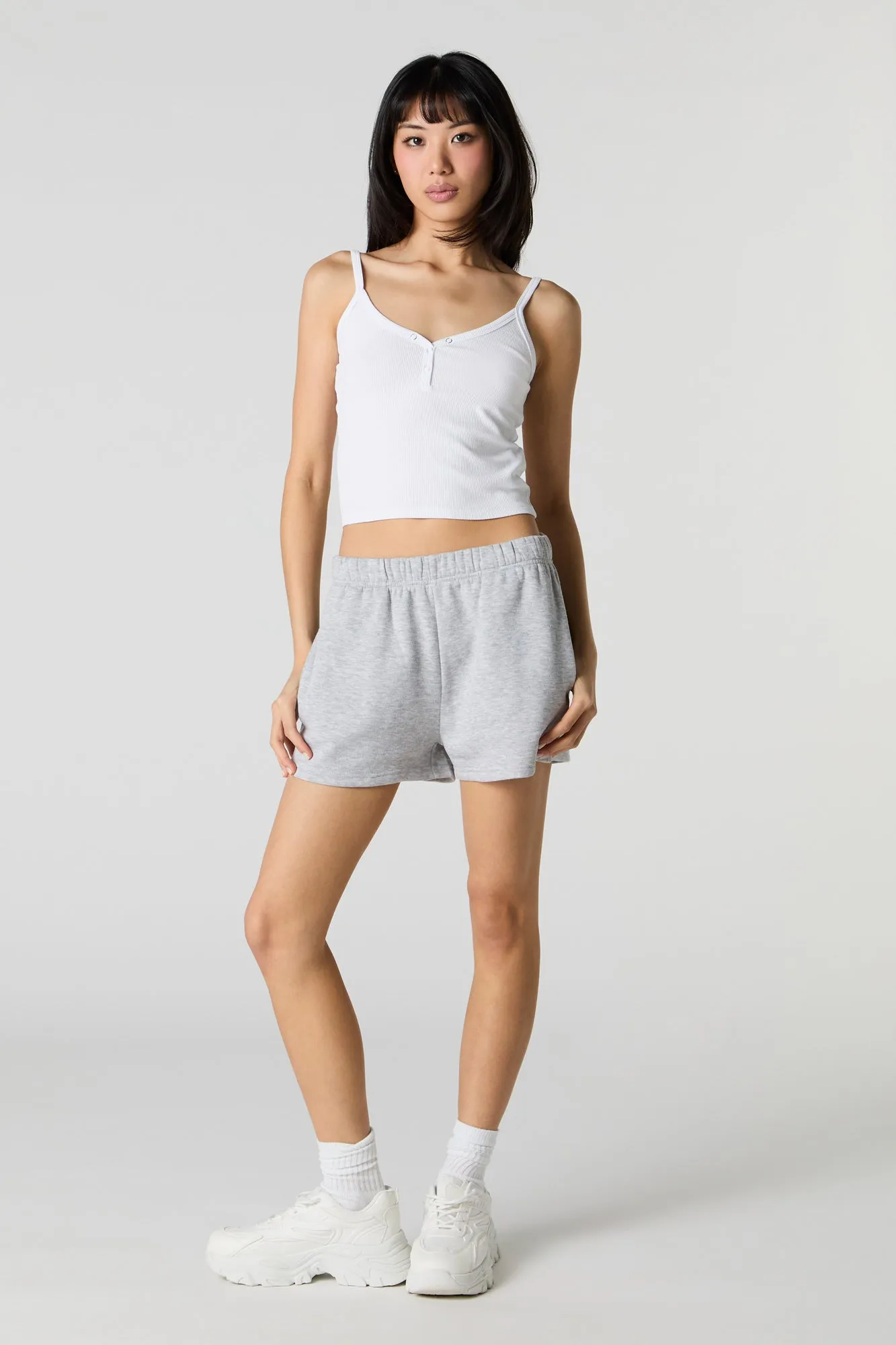 Short en molleton uni à taille haute