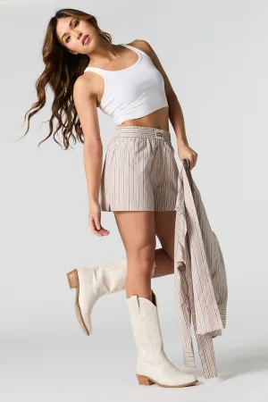 Short en rayé en popeline avec taille coulissante
