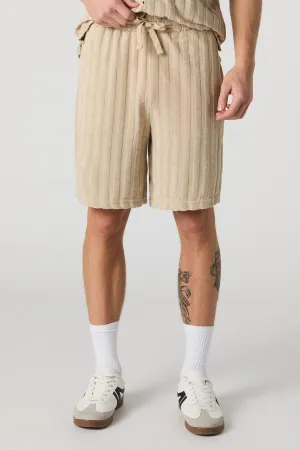 Short en tissu bouclé rayé à taille coulissante