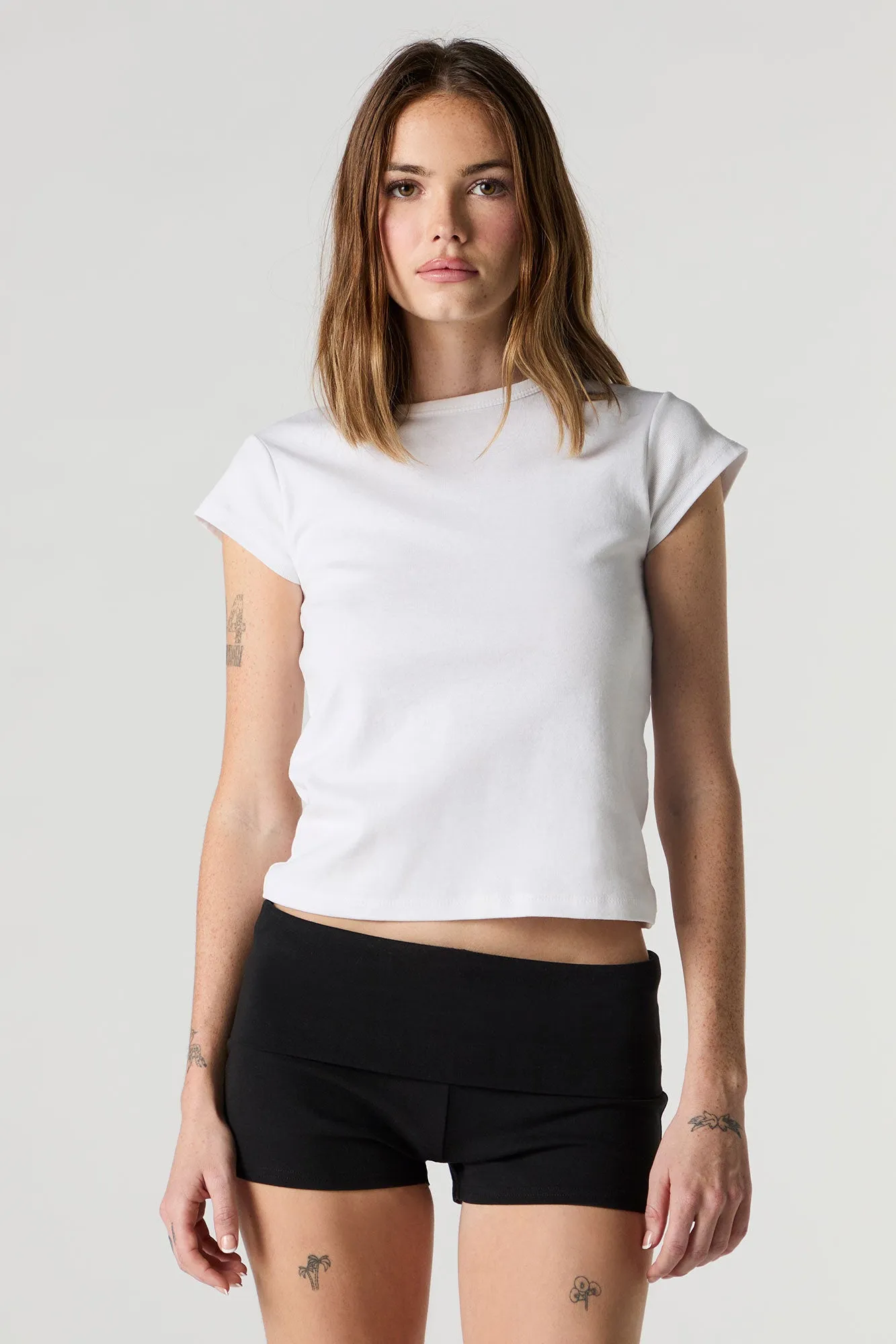Short imprimé avec bande de taille repliée