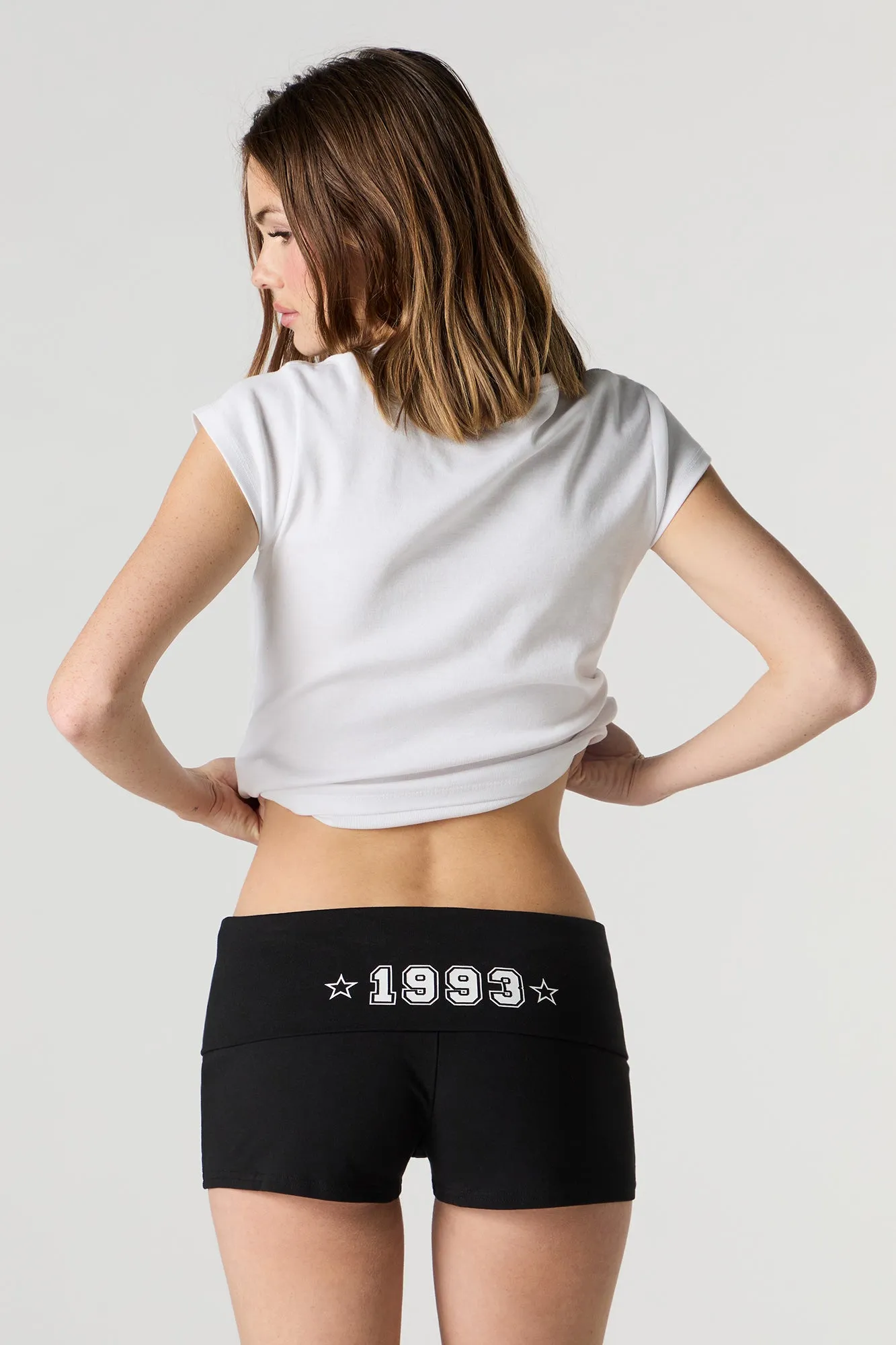 Short imprimé avec bande de taille repliée