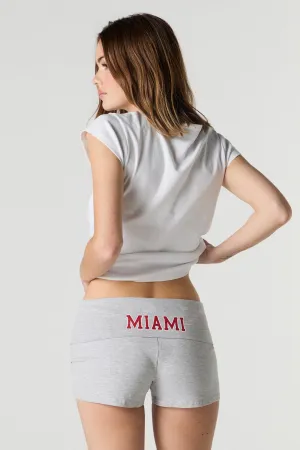 Short imprimé avec bande de taille repliée