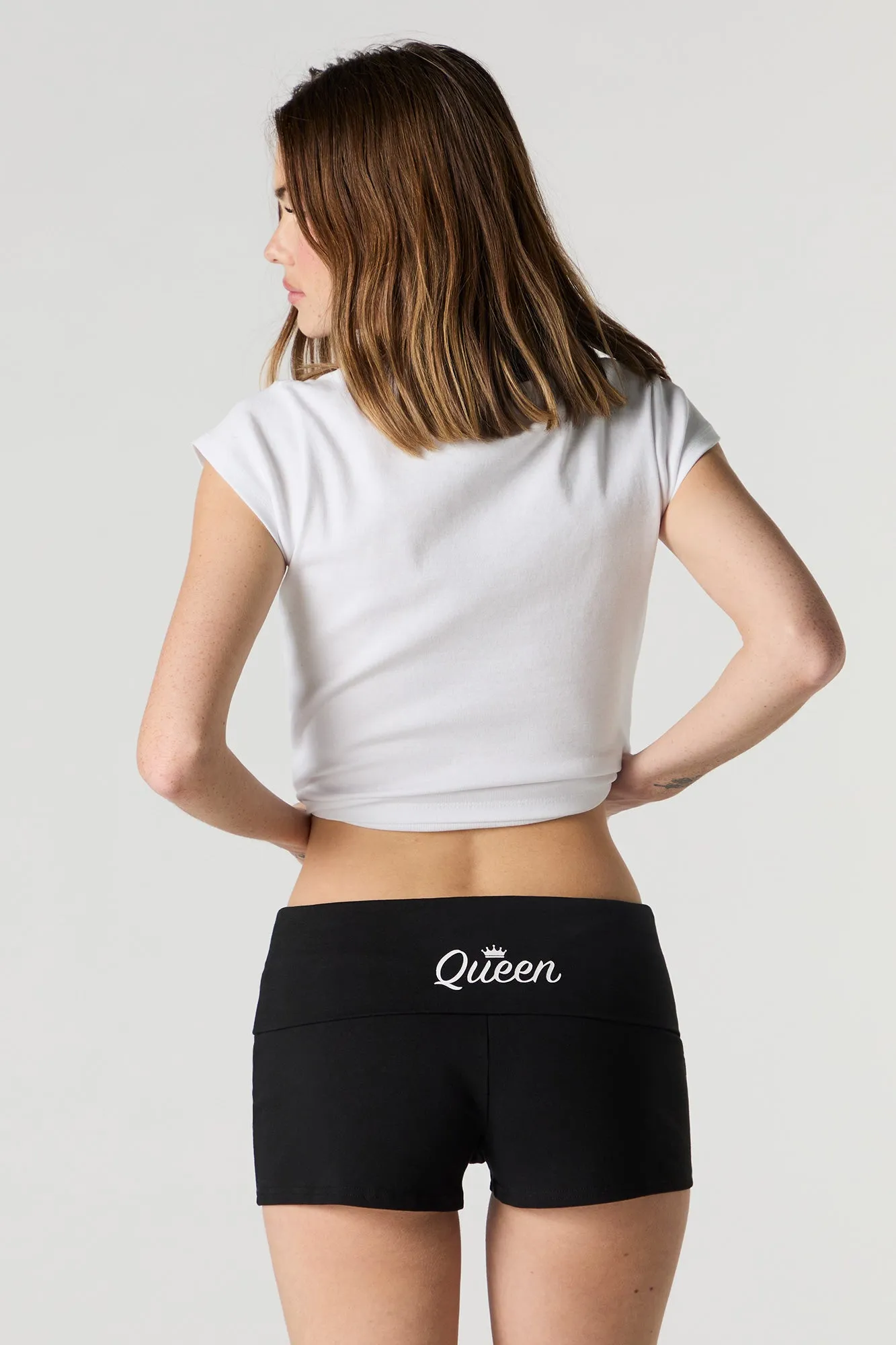Short imprimé avec bande de taille repliée