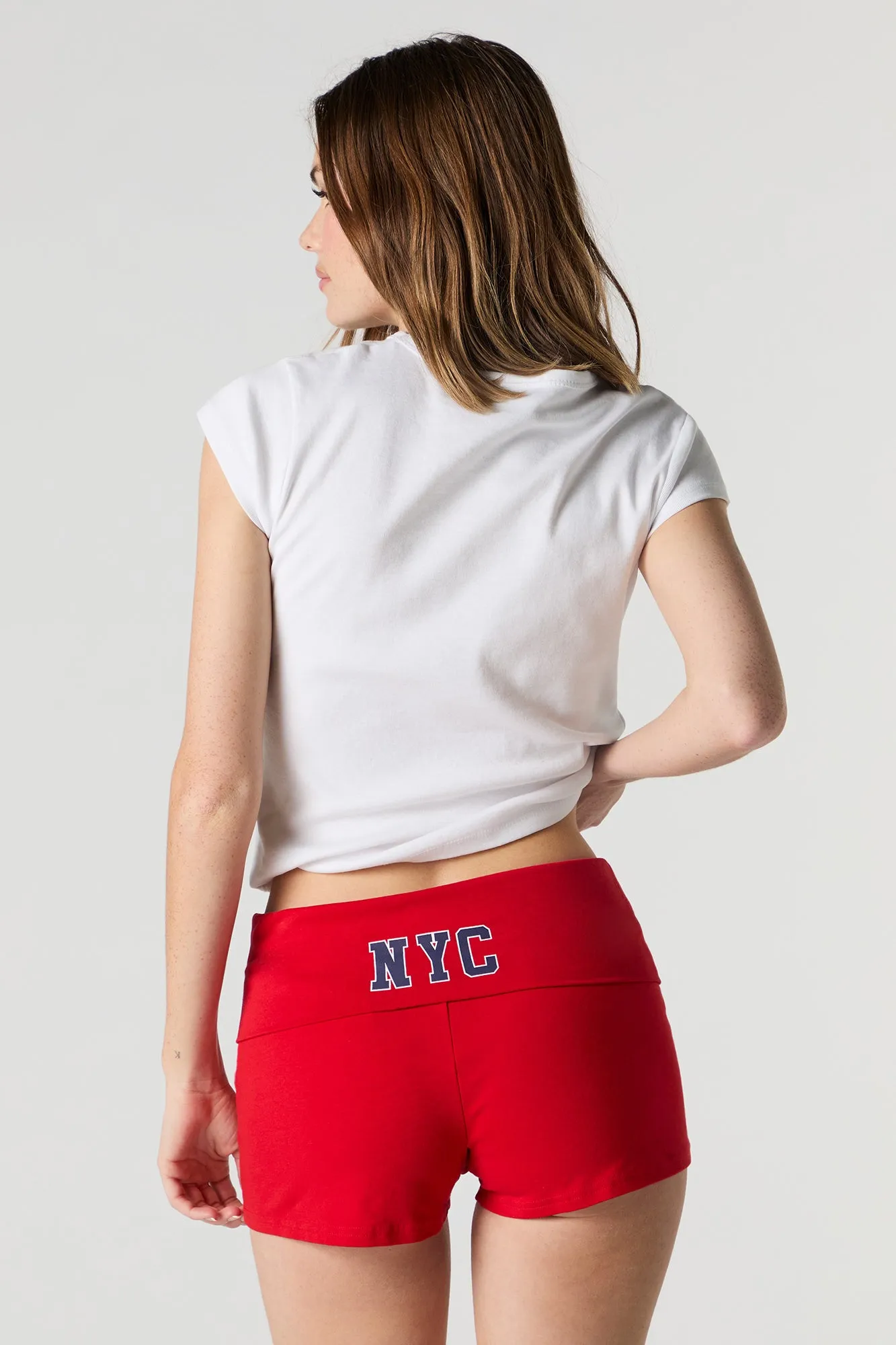 Short imprimé avec bande de taille repliée