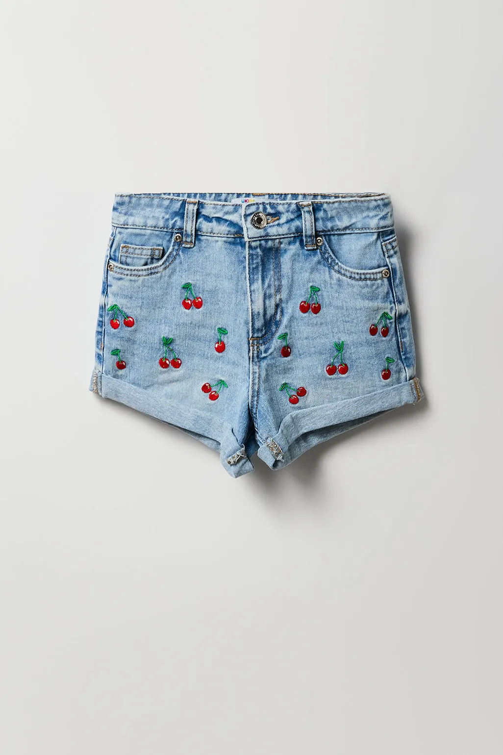 Short « mom » à taille haute avec motif brodé Cerise