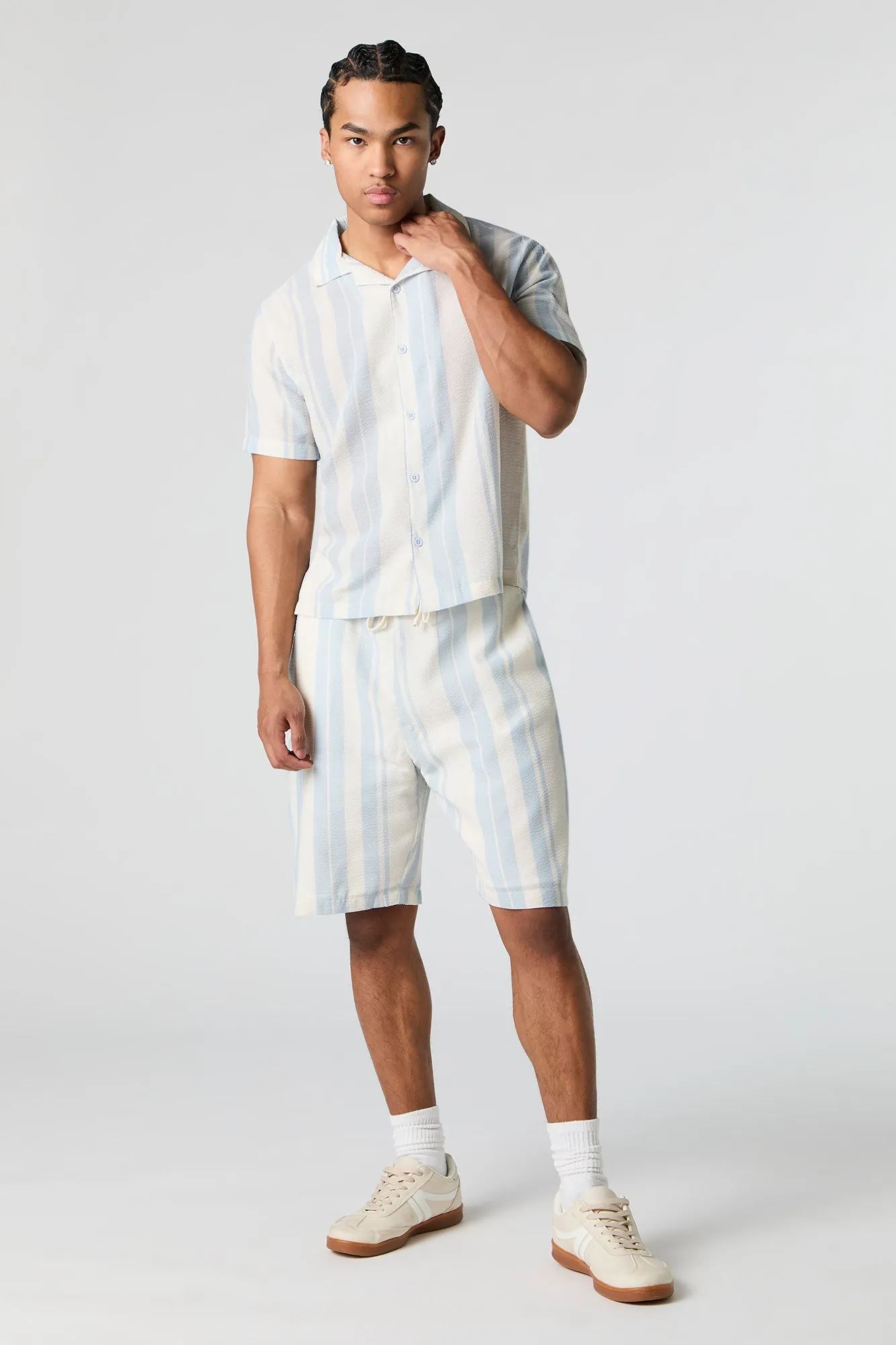 Short rayé à taille coulissante