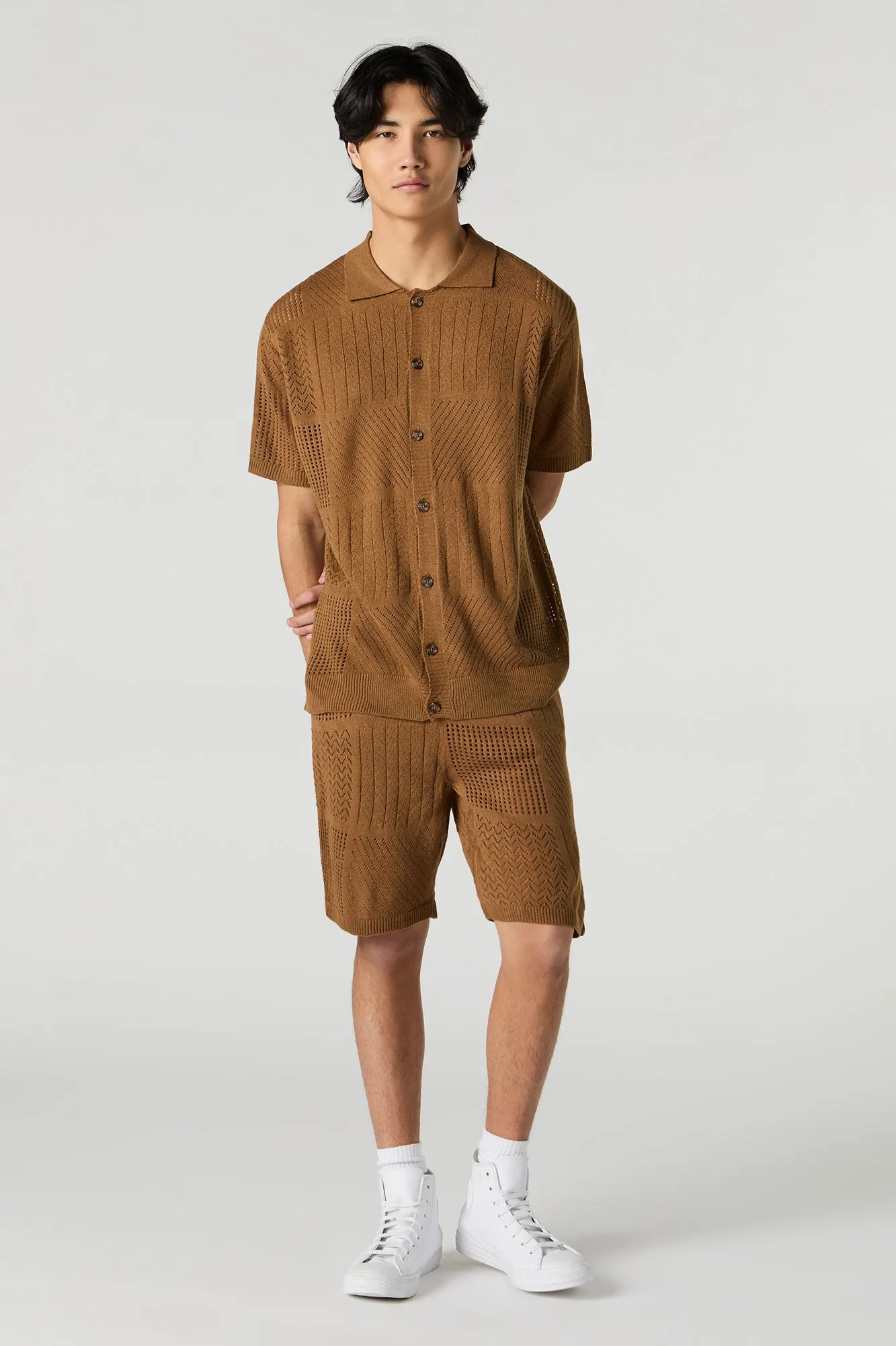 Short à taille coulissante en tricot ouvert à pièces