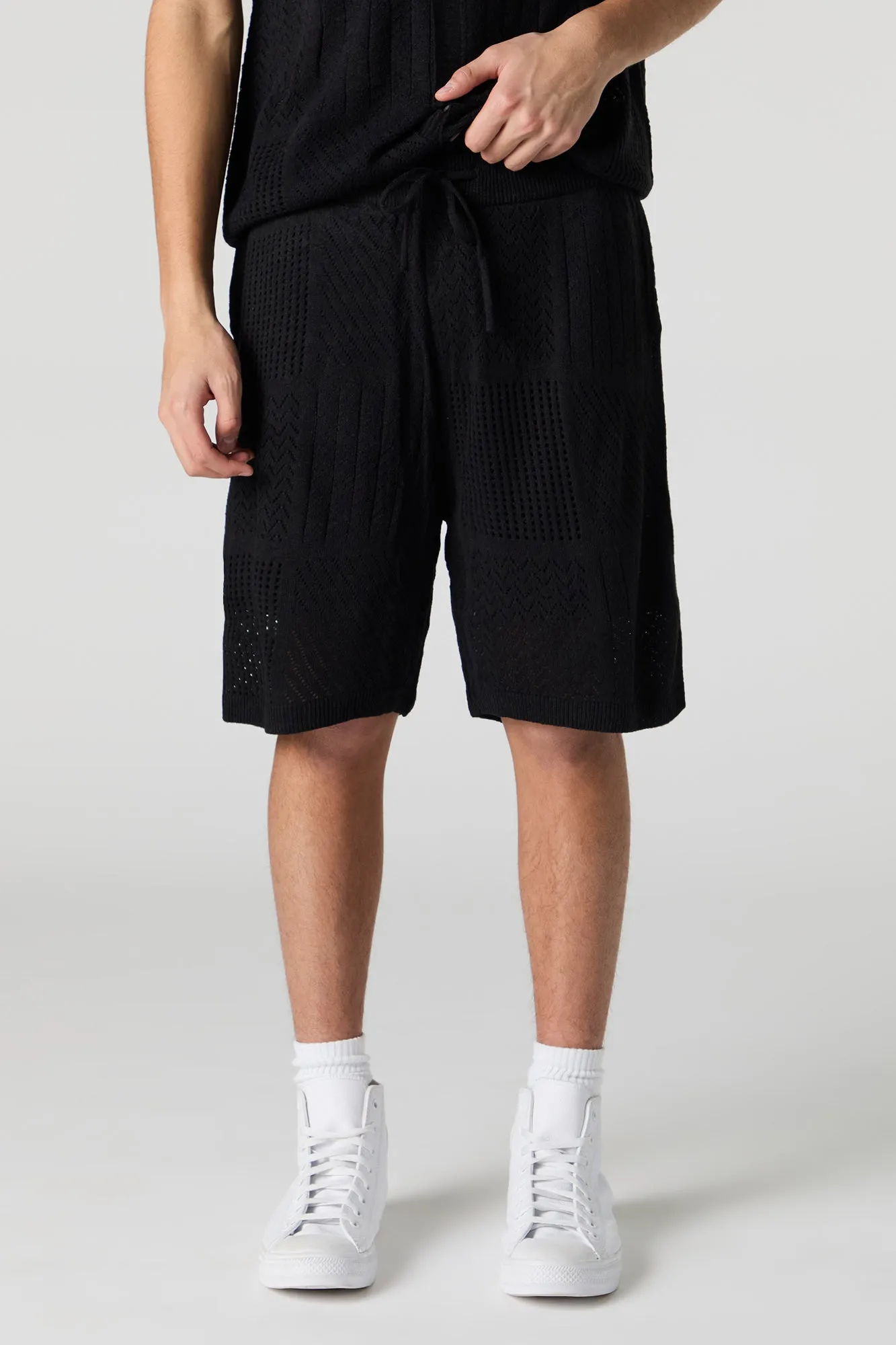 Short à taille coulissante en tricot ouvert à pièces