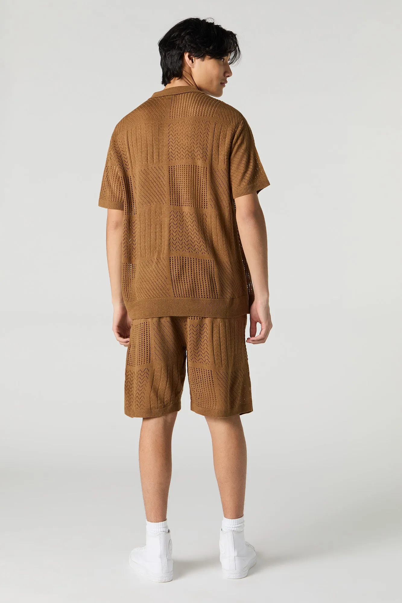 Short à taille coulissante en tricot ouvert à pièces