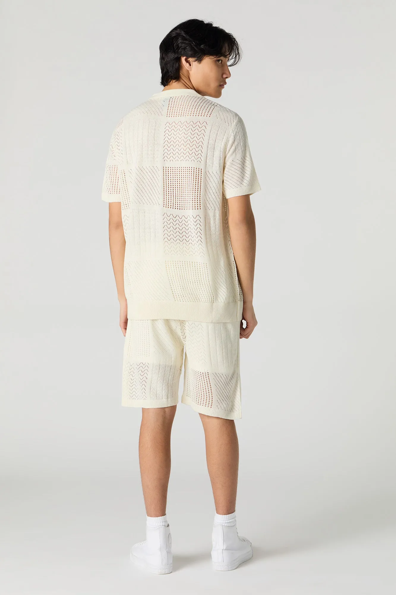 Short à taille coulissante en tricot ouvert à pièces