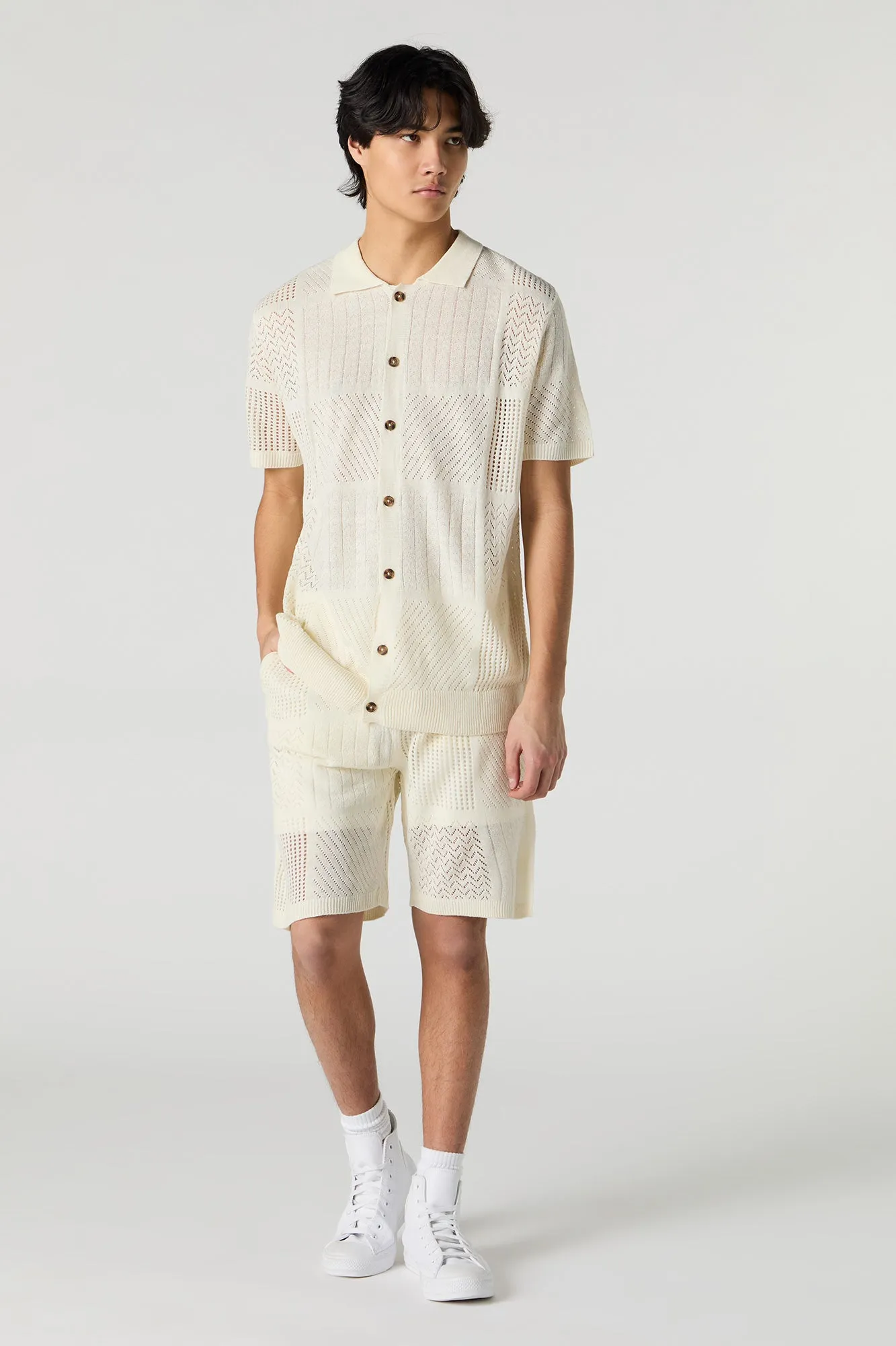 Short à taille coulissante en tricot ouvert à pièces