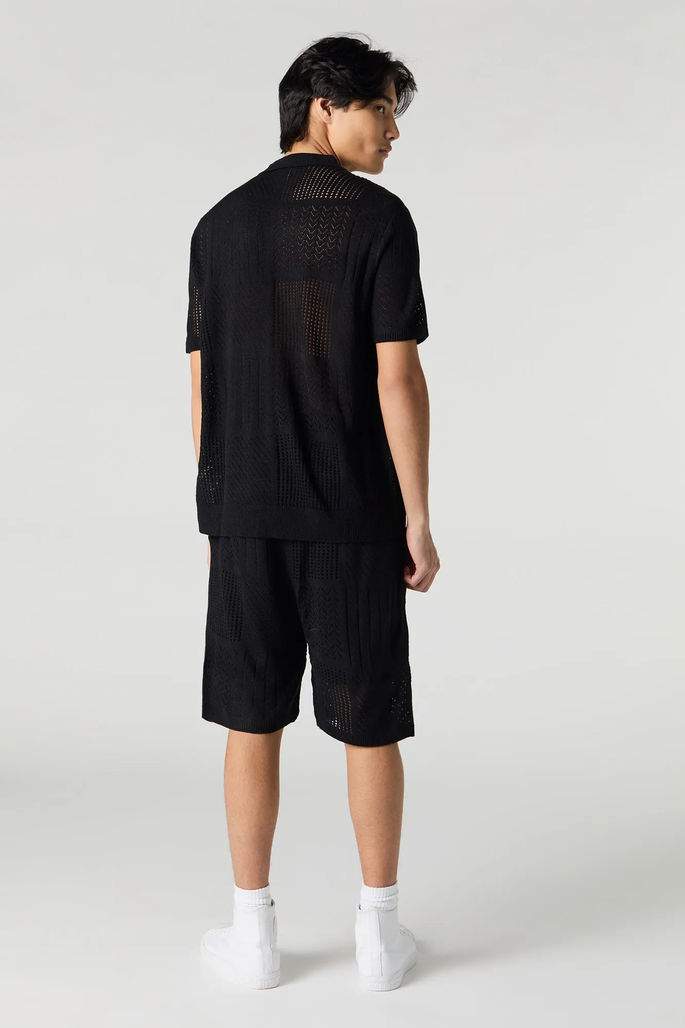 Short à taille coulissante en tricot ouvert à pièces