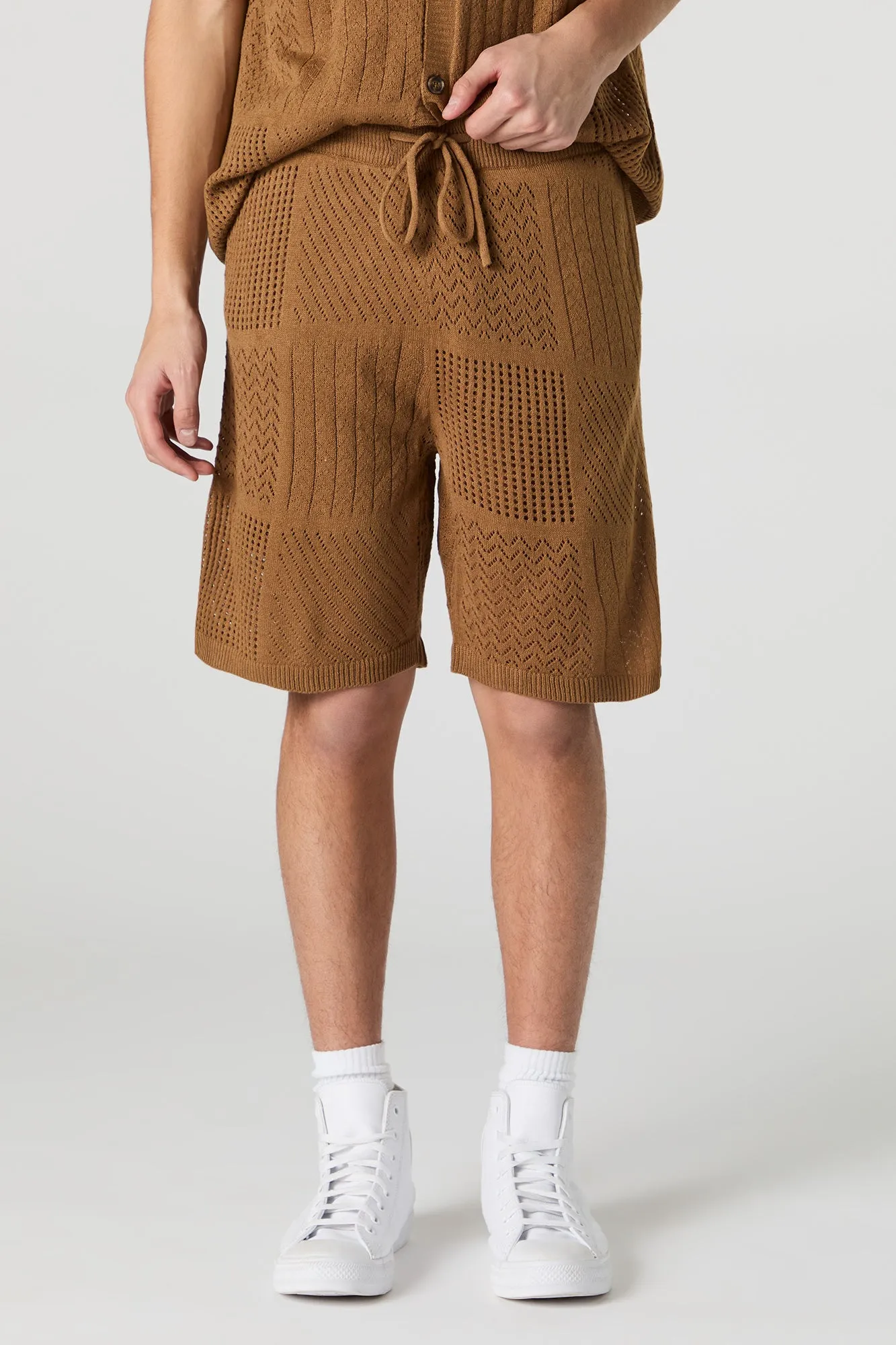 Short à taille coulissante en tricot ouvert à pièces