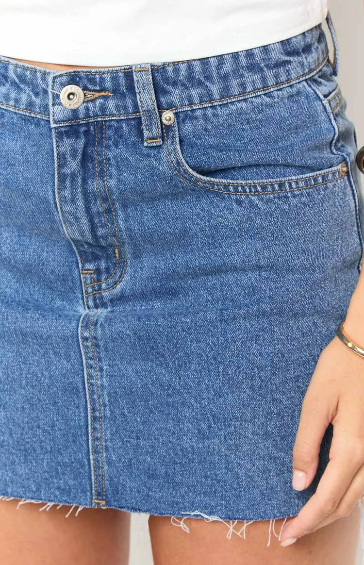 Siletto Mid Wash Denim Low Rise Mini Skirt
